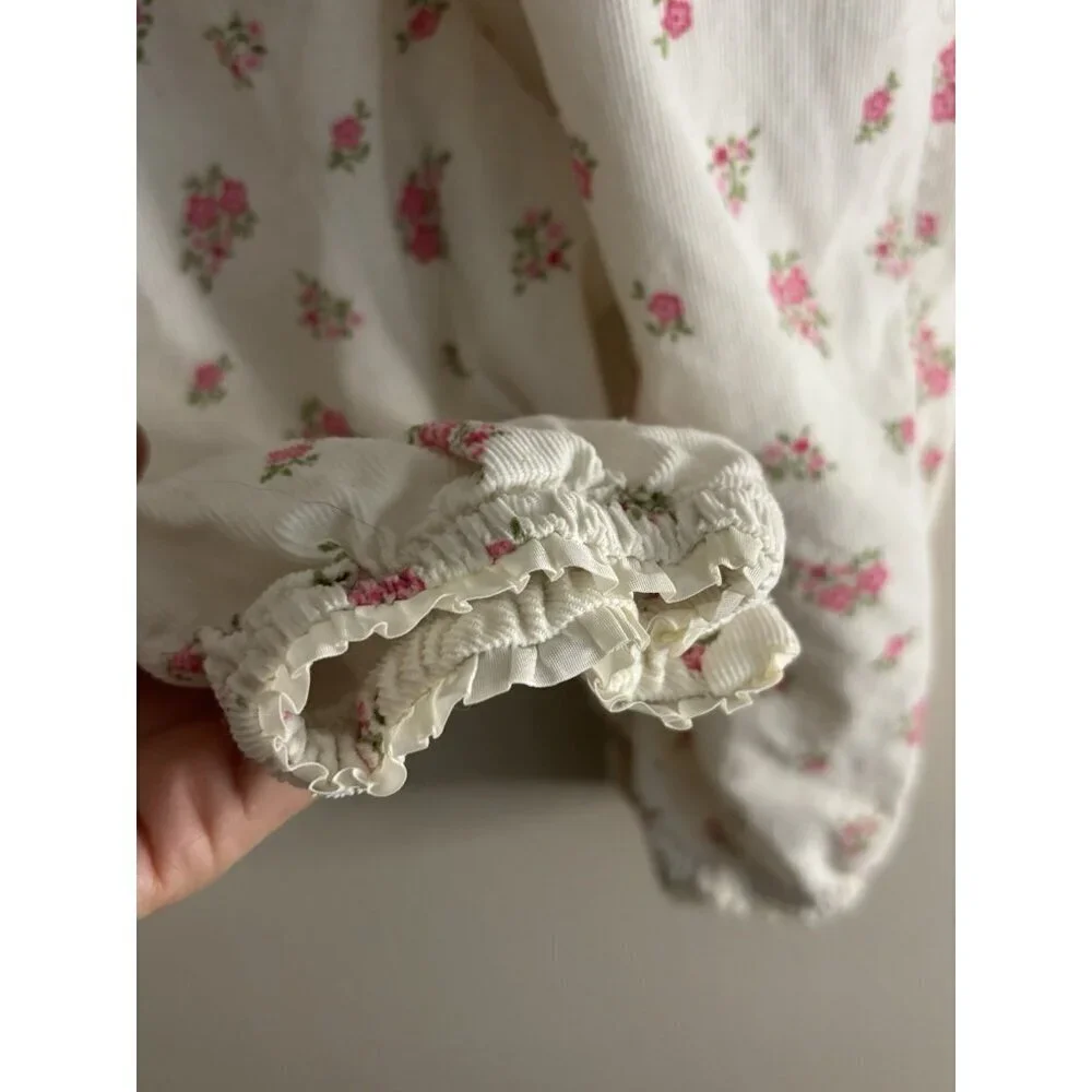Vintage 90s Girl Carter's 24 Months Pink Roses Garden‎ Soft Corduroy Romper